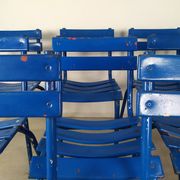 14 blue metal bistro chairs