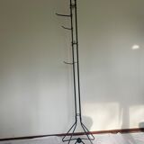 Vintage sixties iron and wood brutalist art deco standing coat rack France