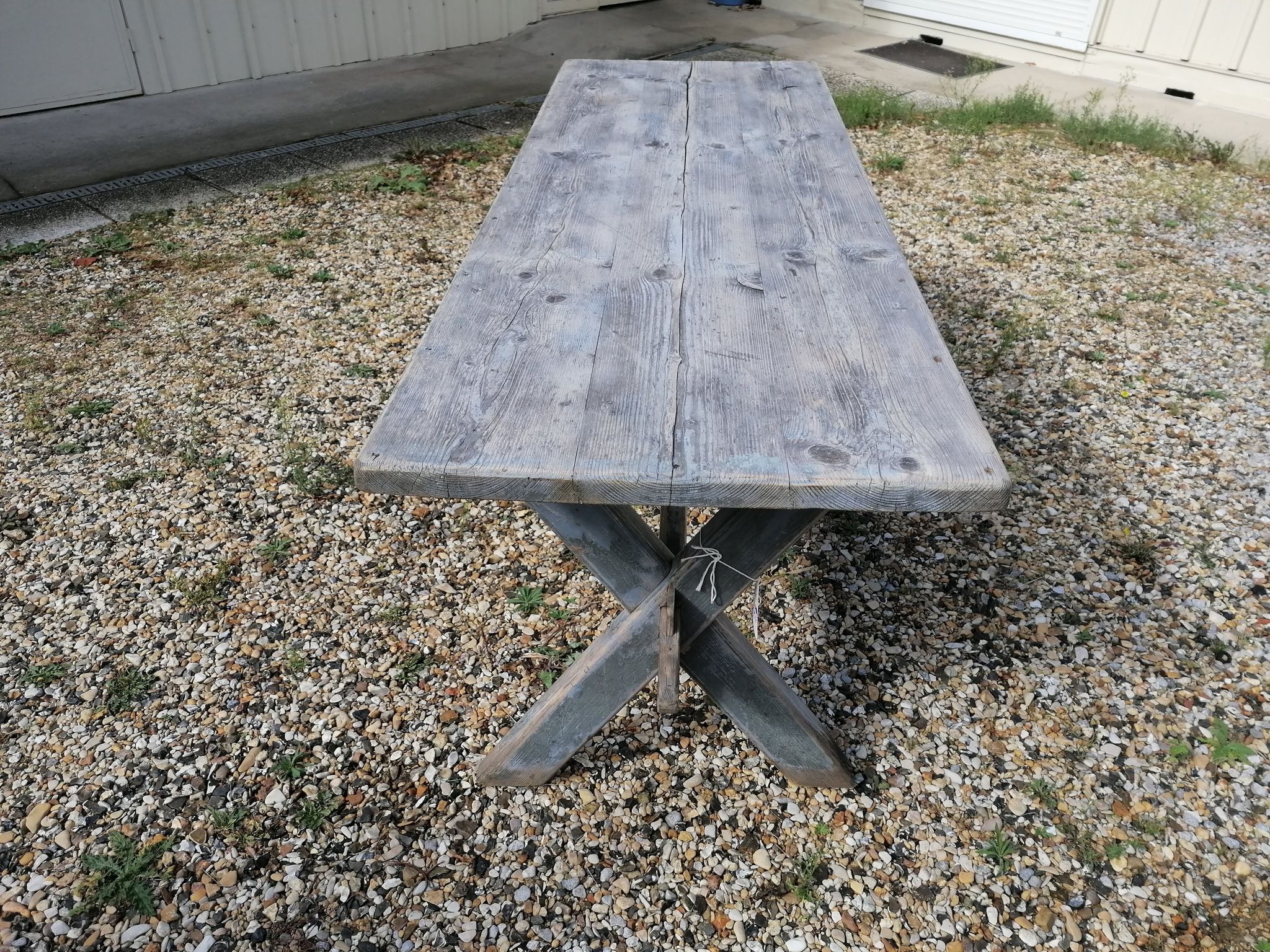 Table ferme  vintage en bois 2m, pieds en x