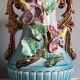 blue and pink art deco polychrome dabbling vases with floral decoration