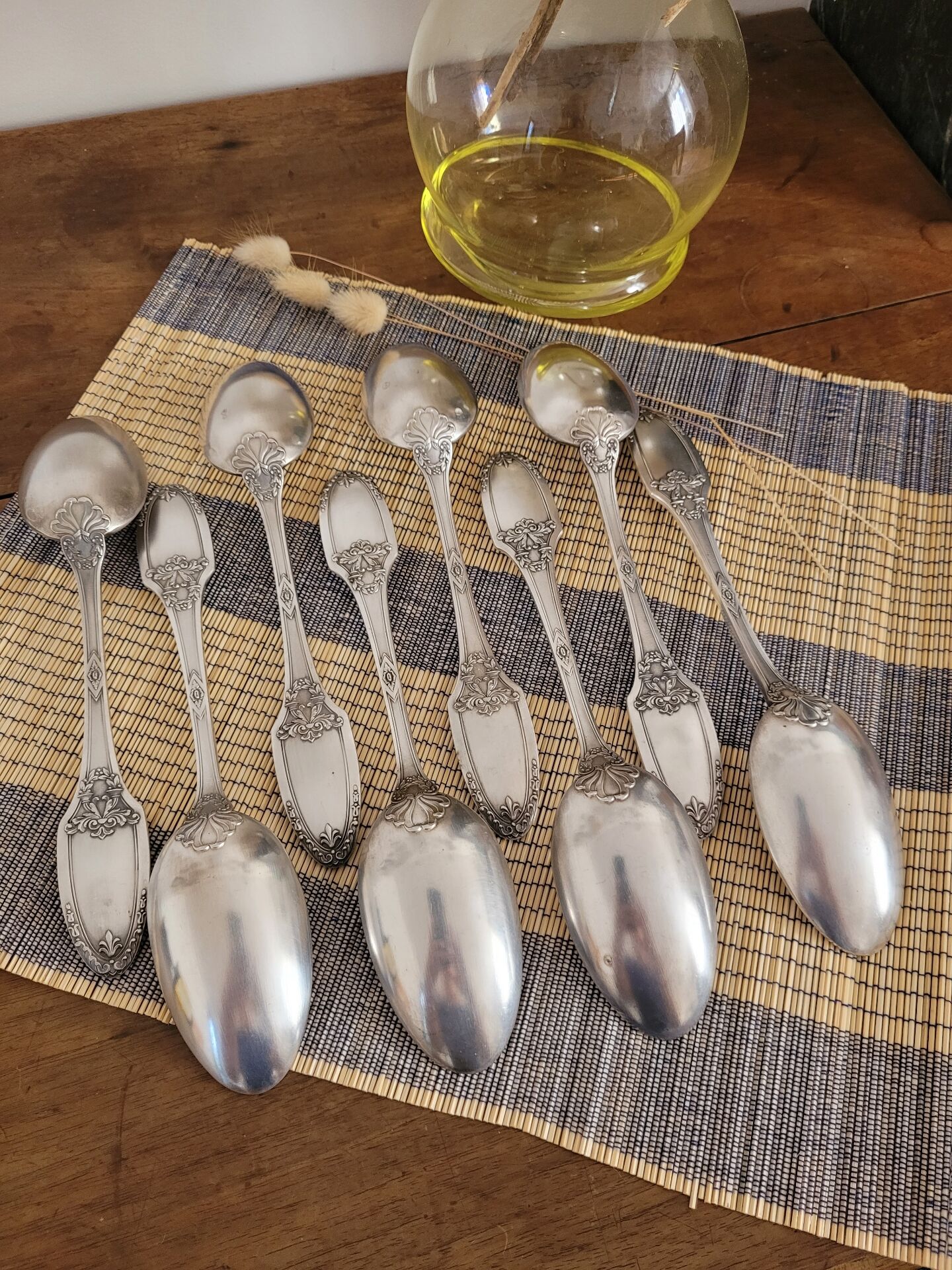 Set of 8 large silver-plated spoons in Boulenger antique style.