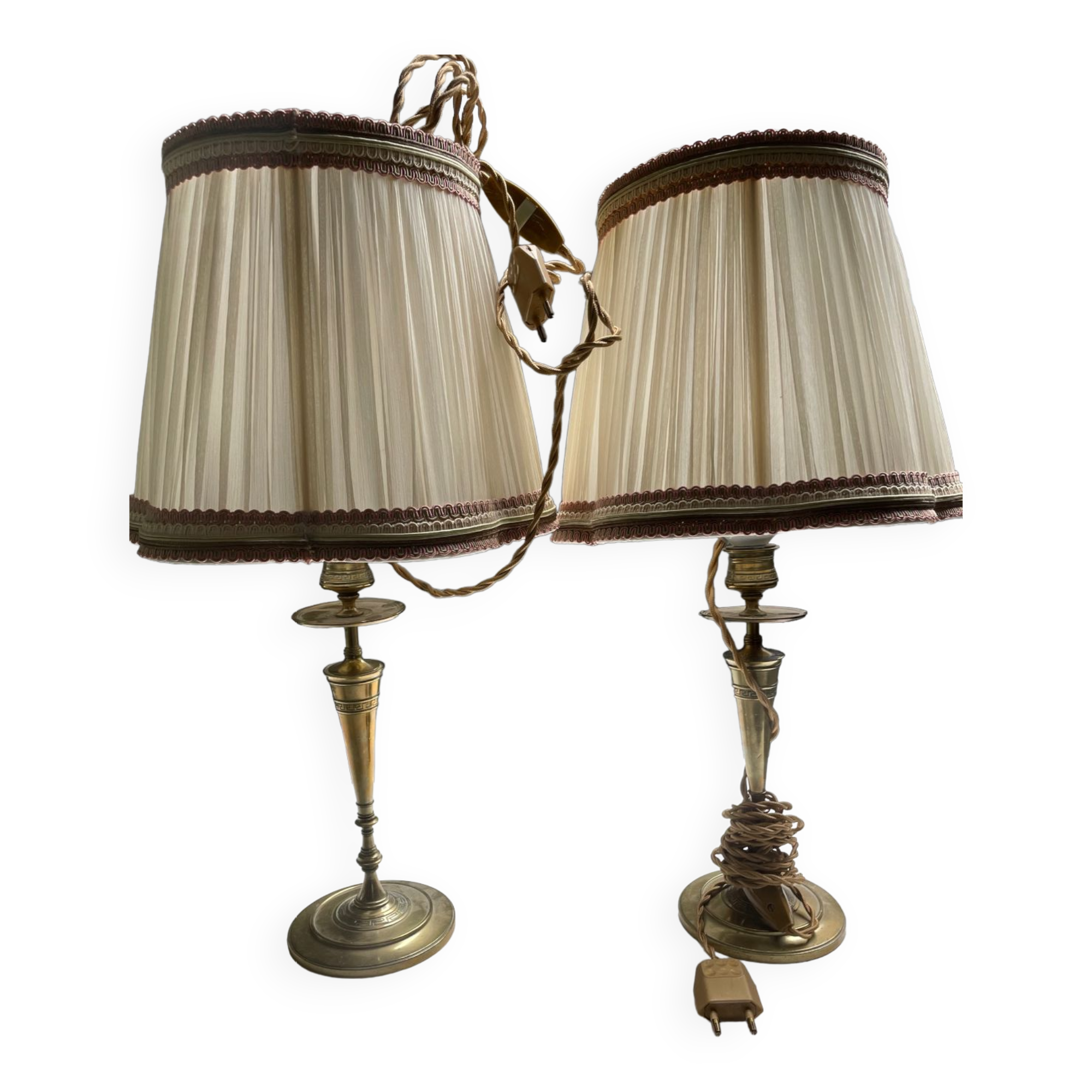 Pair of brass lamps