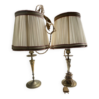Pair of brass lamps