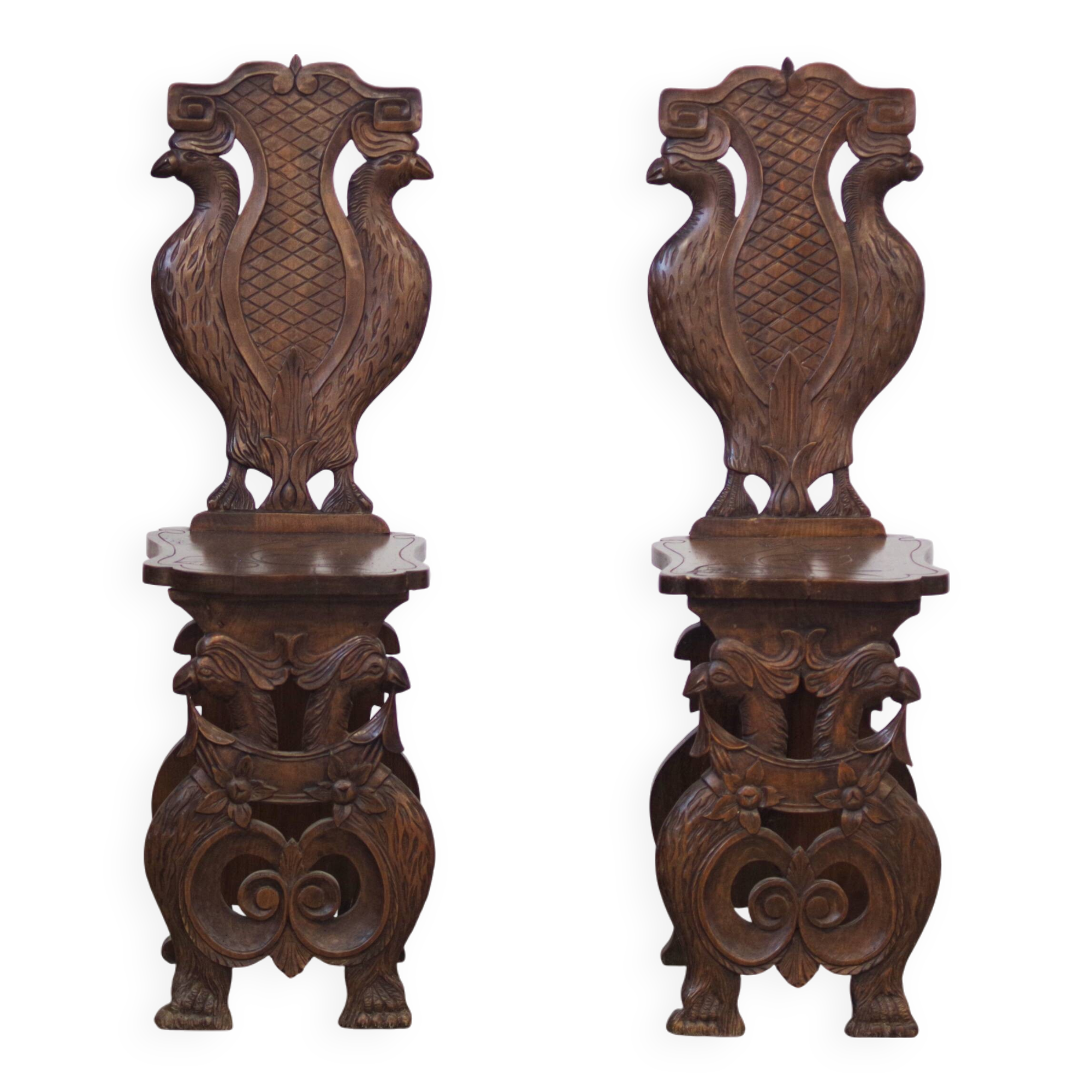 Pair of Hand-Carved Late 19th Century Chairs – Ornate Antique Craftsmanship