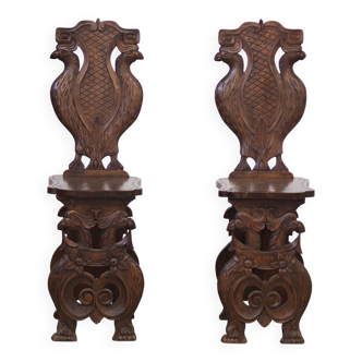 Pair of Hand-Carved Late 19th Century Chairs – Ornate Antique Craftsmanship