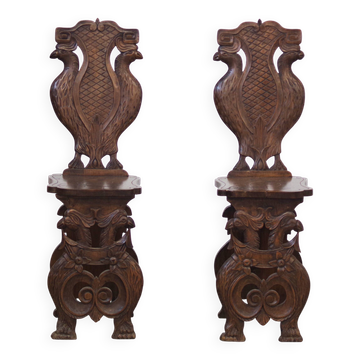 Pair of Hand-Carved Late 19th Century Chairs – Ornate Antique Craftsmanship