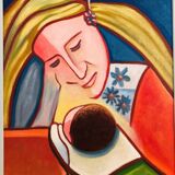 Painting: Oil on panel Maternity by J Fontana