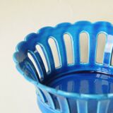 Blue openwork ceramic fruit bowl DLG from Bourg-Joly Malicorne