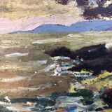 Two paintings, landscape and fishing