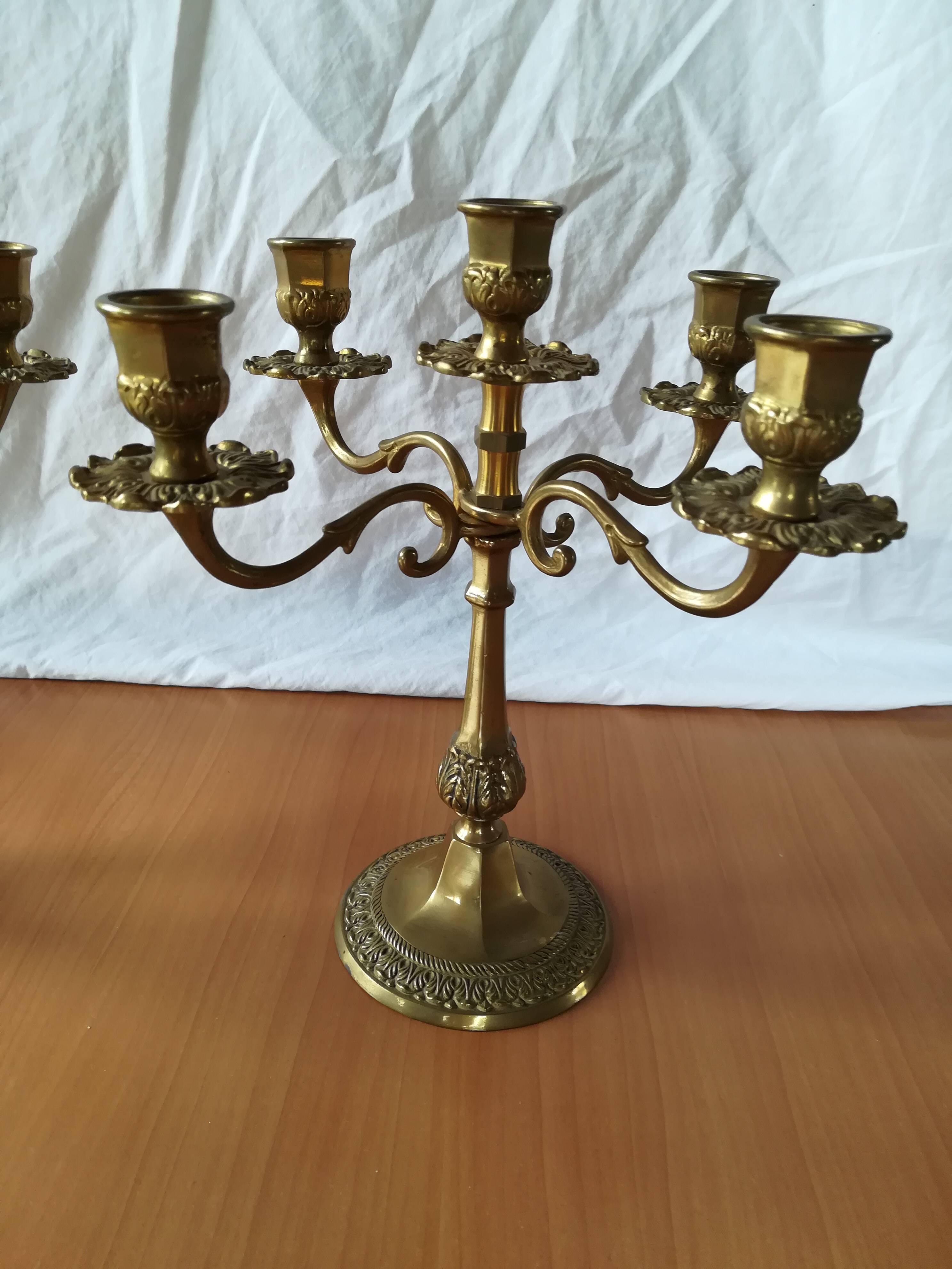 Pair of 5-light brass candelabra candlesticks, 20th century