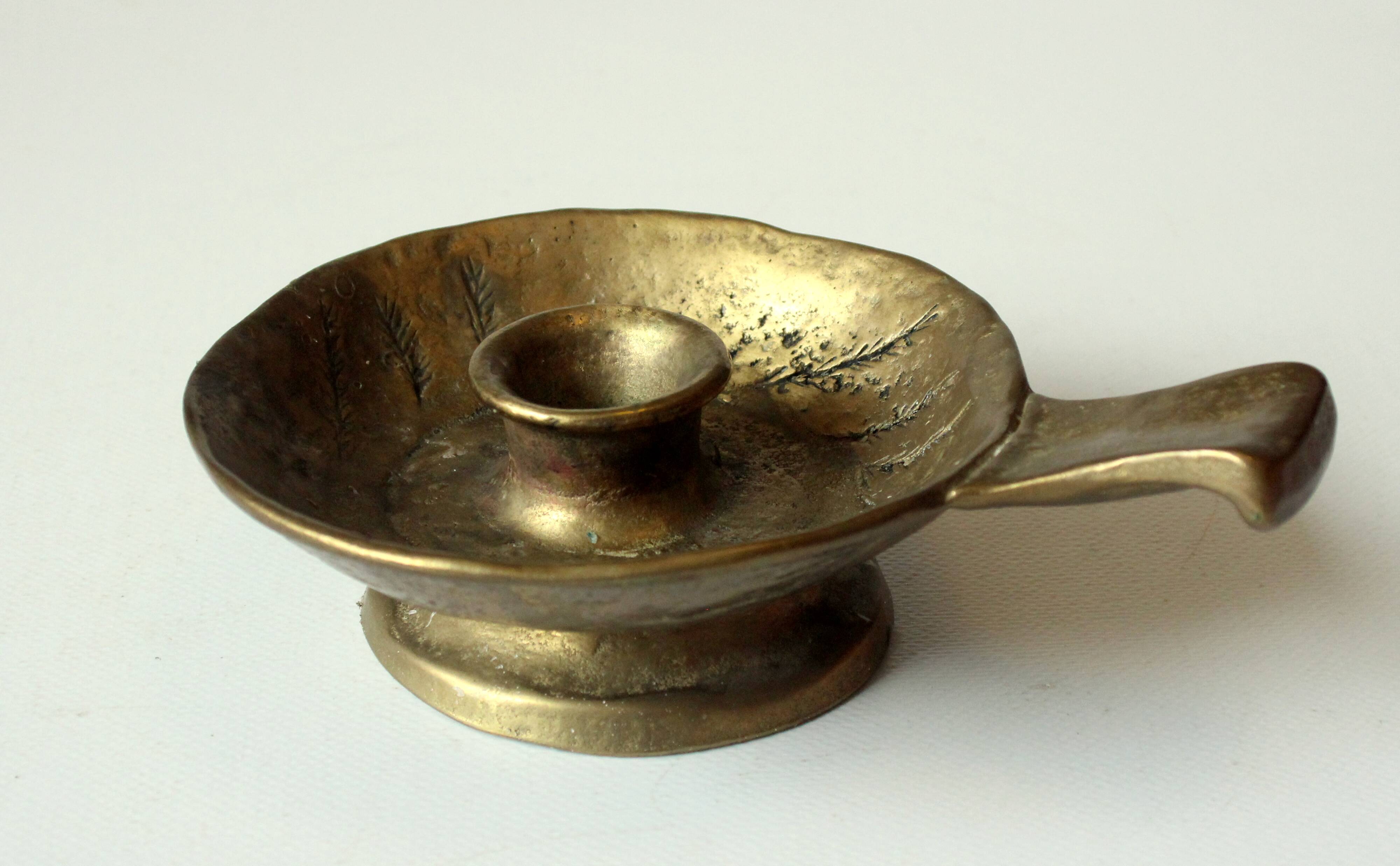 Handmade brutalist heavy brass candle stick - Vintage