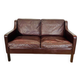Vintage danish mid century dark cognac leather 2 seater stouby sofa