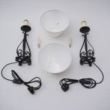 Paire de lampes de table anciennes en fer forgé Arts & Crafts des années 1920, anglaises, recâblées