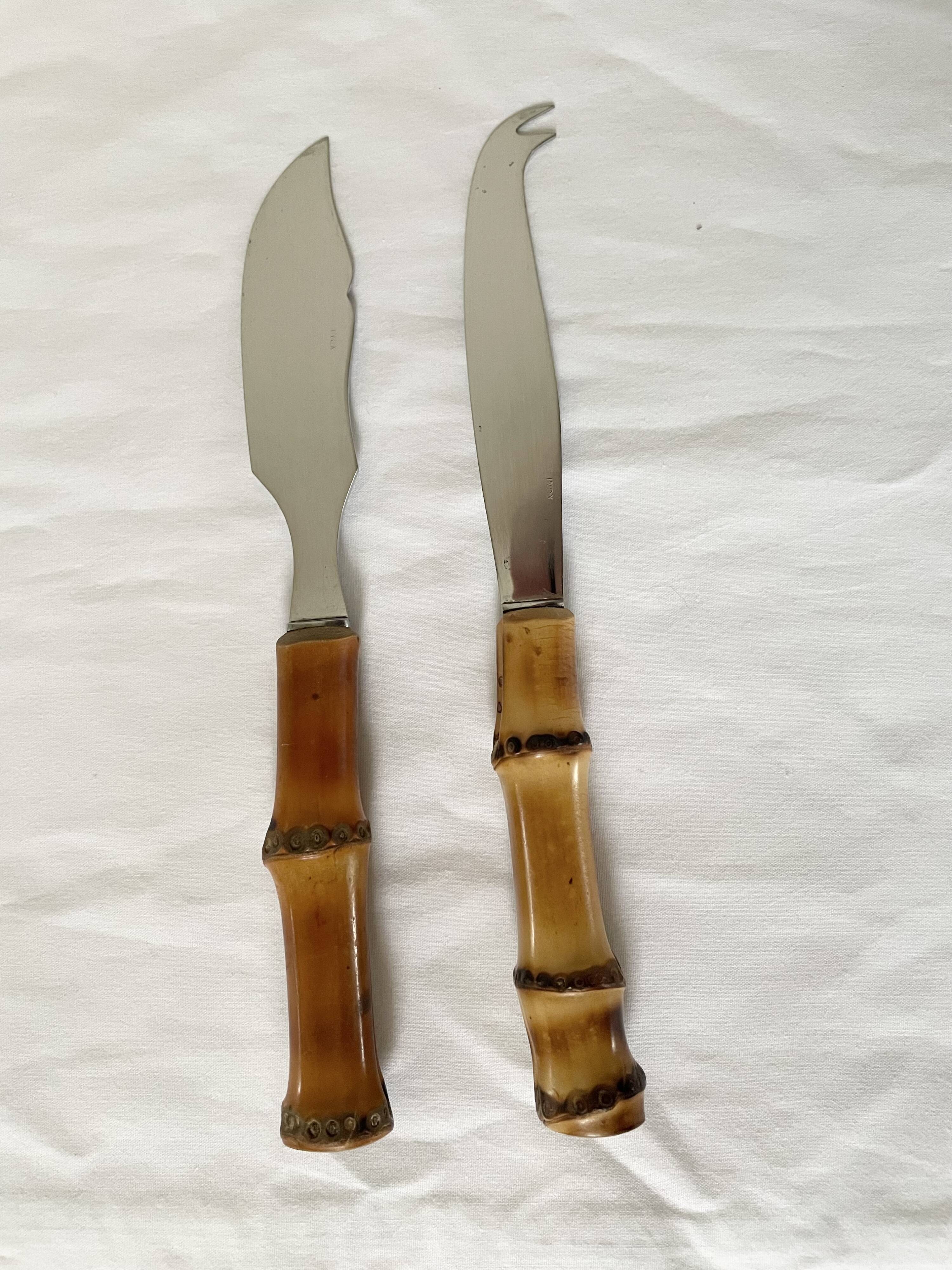Bamboo handle cheese knives.