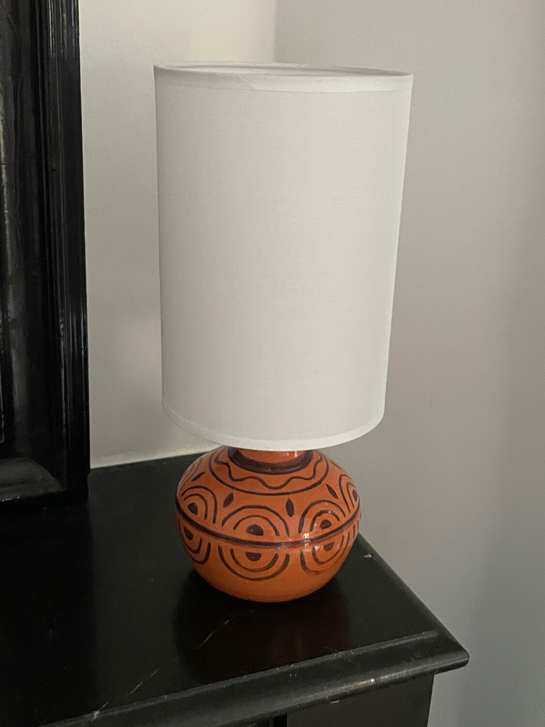 Small vintage lamp hand-painted, ceramic, 1980s.
