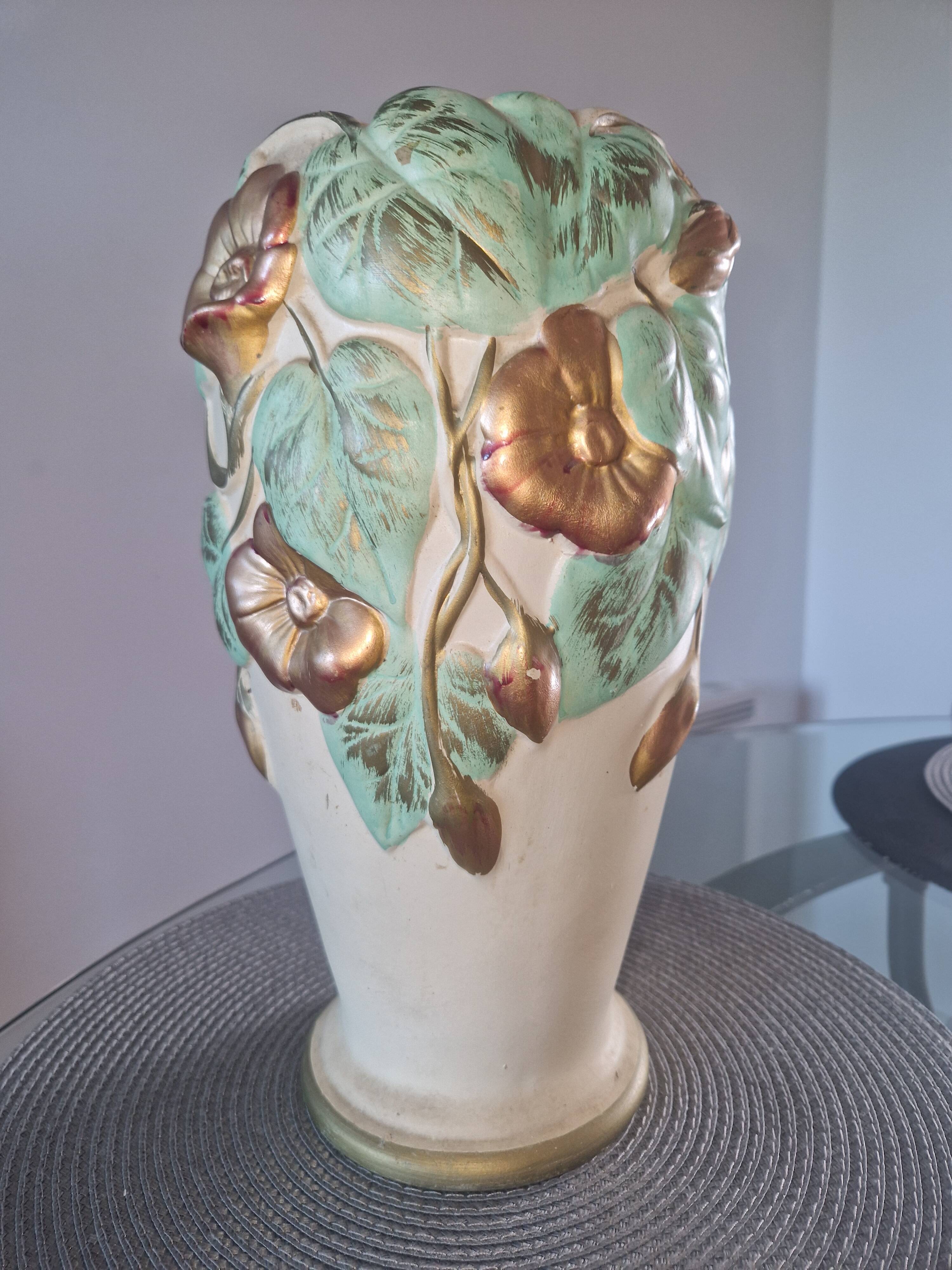 Antique Burmantofts Faience vase – England – relief floral decoration