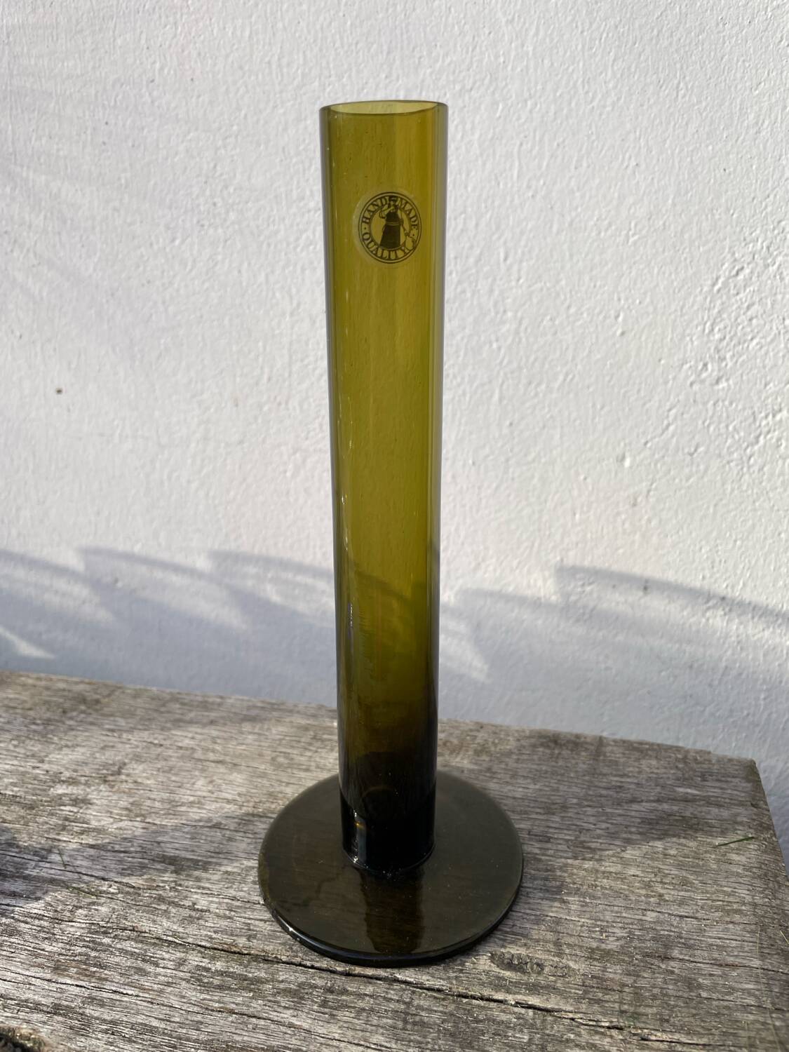 Trio de soliflore en verre vert olive / vases tubes