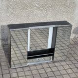 Vintage mirror cabinet in wood and chrome metal - backlit dressing table shelf 1950-1960