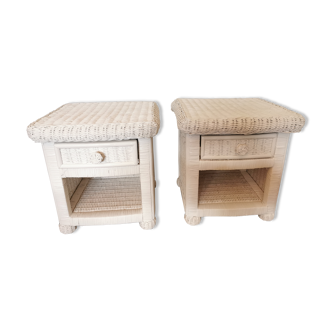 Paire tables de chevet rotin