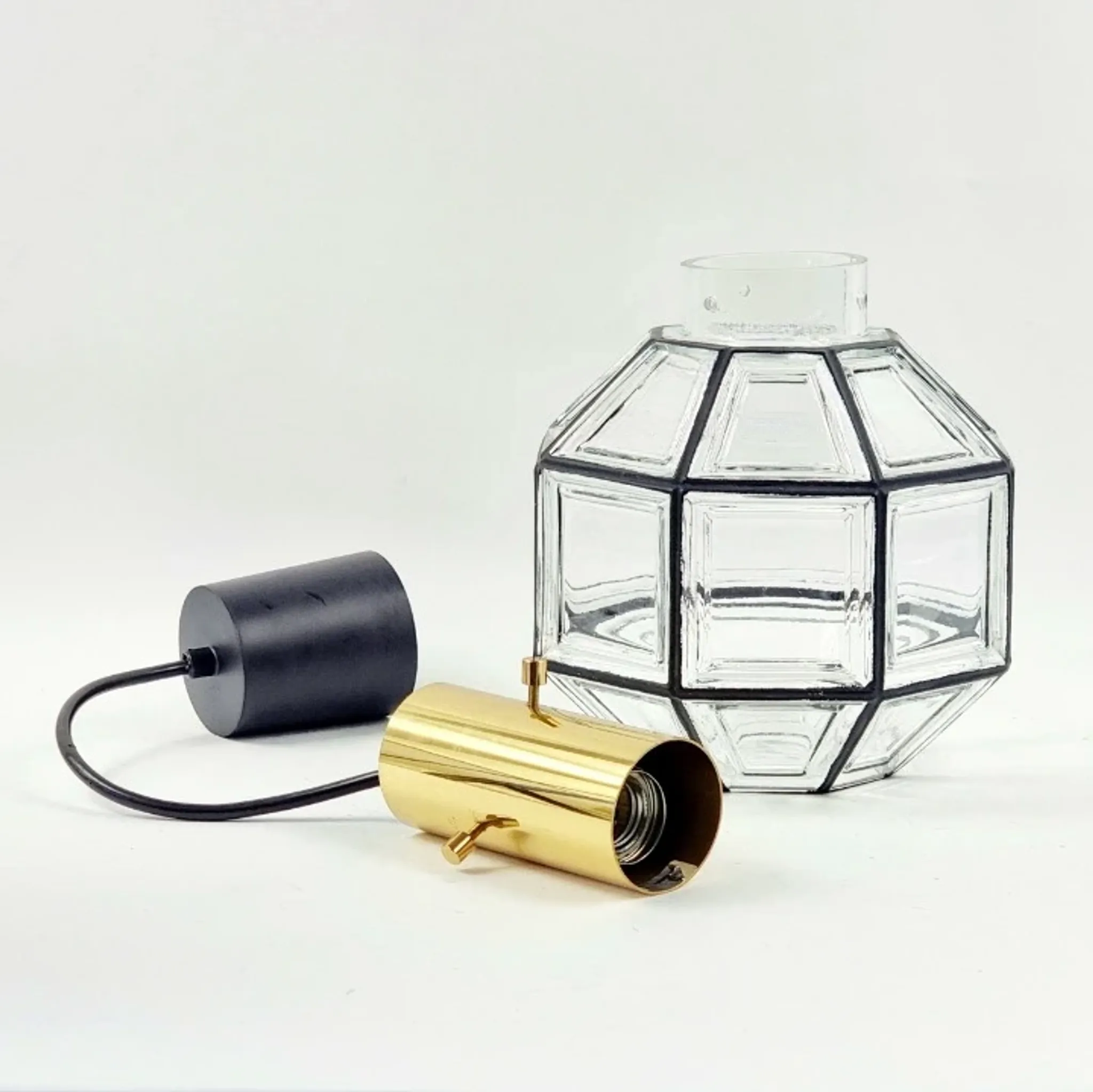 Pair of Mid-Century Glass & Brass Ceiling Lights from Limburg, 1970s