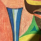 Vintage cubist still life pastel under glass and signed from 1967.