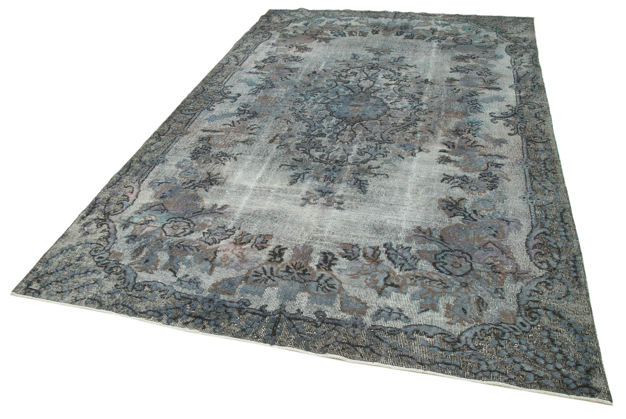 Hand-knotted carved anatolian 1980s 200 cm x 320 cm grey carpet