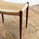 Danish midcentury walnut stool, model 80A by Niels O. Møller with papercord seat