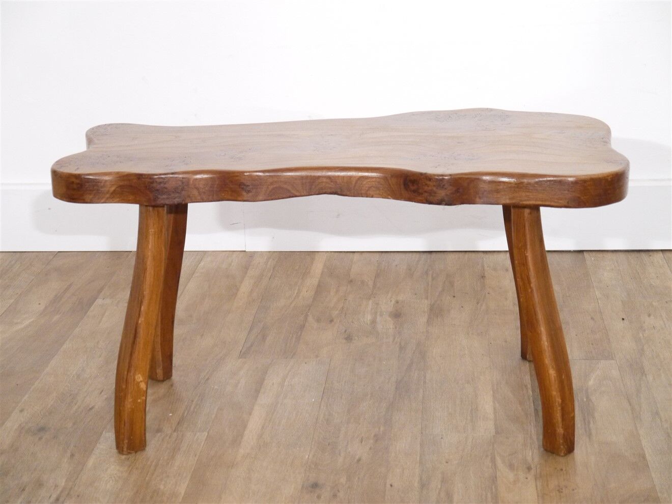 Brutalist free form coffee table in solid elm 1970
