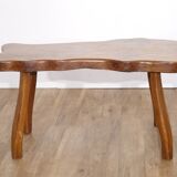 Brutalist free form coffee table in solid elm 1970