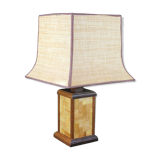 Vintage french rattan, bamboo cane & brass table lamp, 1950s