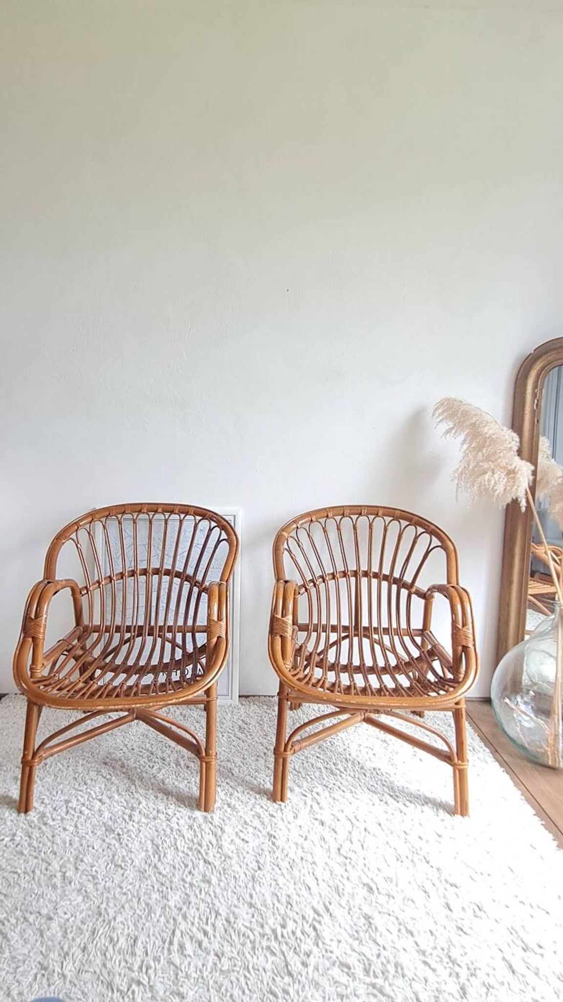 Paire de fauteuils en rotin vintage circa années 70