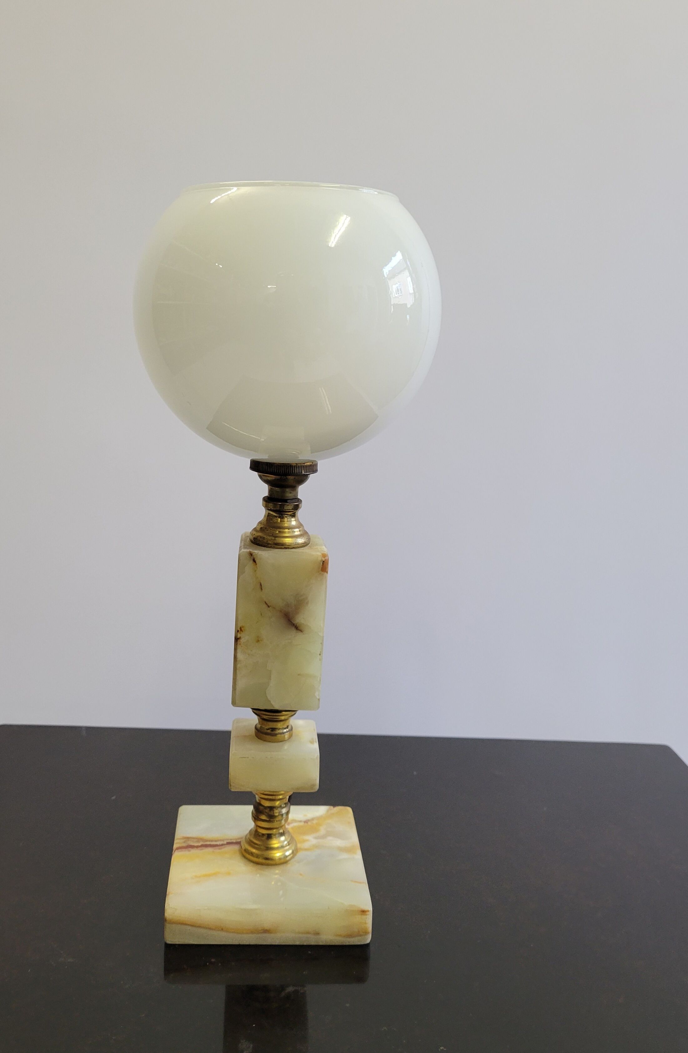 Onyx and brass lamp with opaline globe