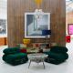 Mid Modern Style Italian Sideboard, Solid Wood & Colored Glass, Six Drawers