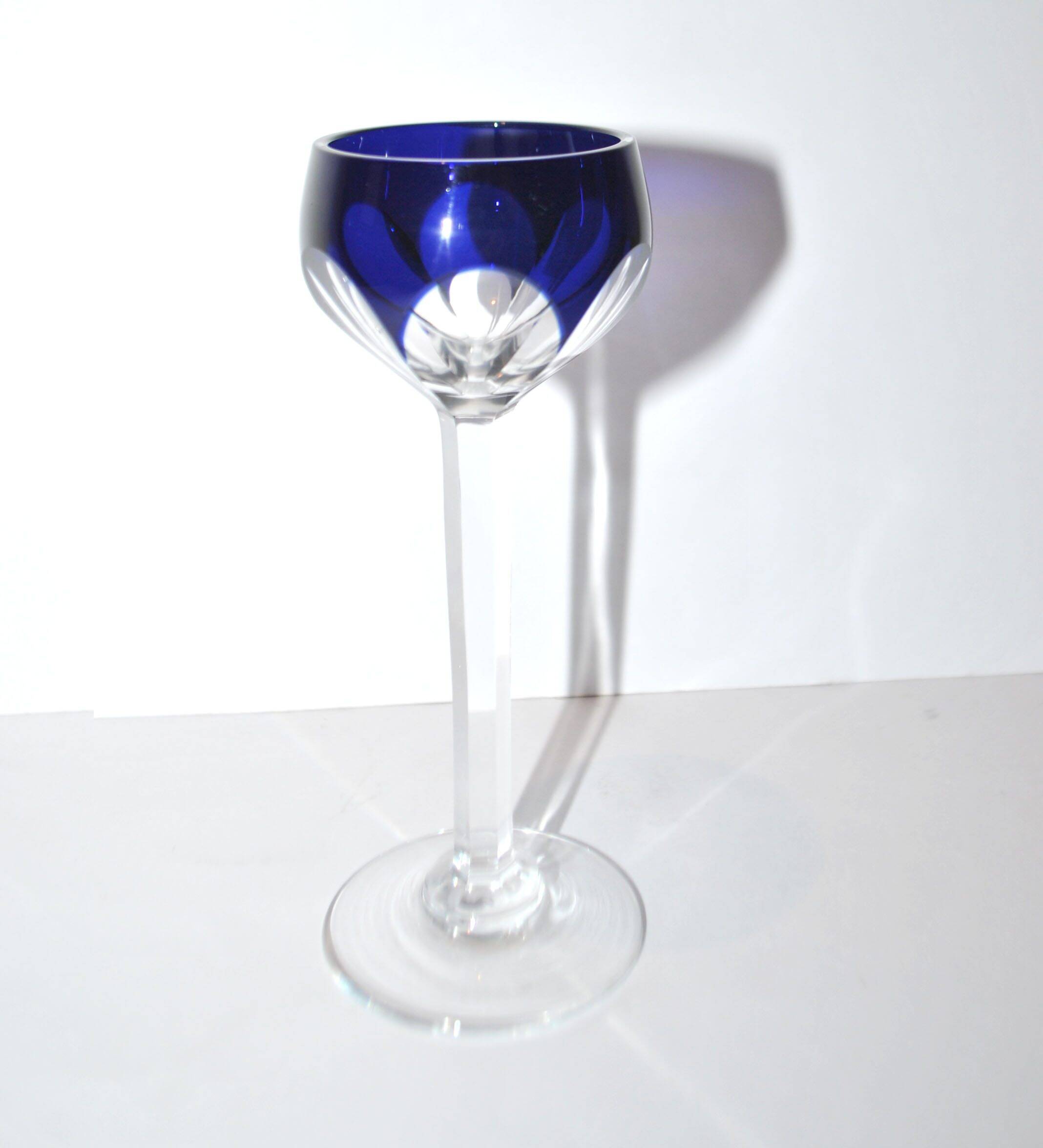 SAINT-LOUIS BRISTOL JOSEPH liqueur glass with overlay, cobalt blue lined crystal