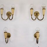 Set of four Mid-Century sconces in lacquer and brass. Italy 1950s
