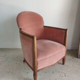 Armchair art deco pink velvet trim