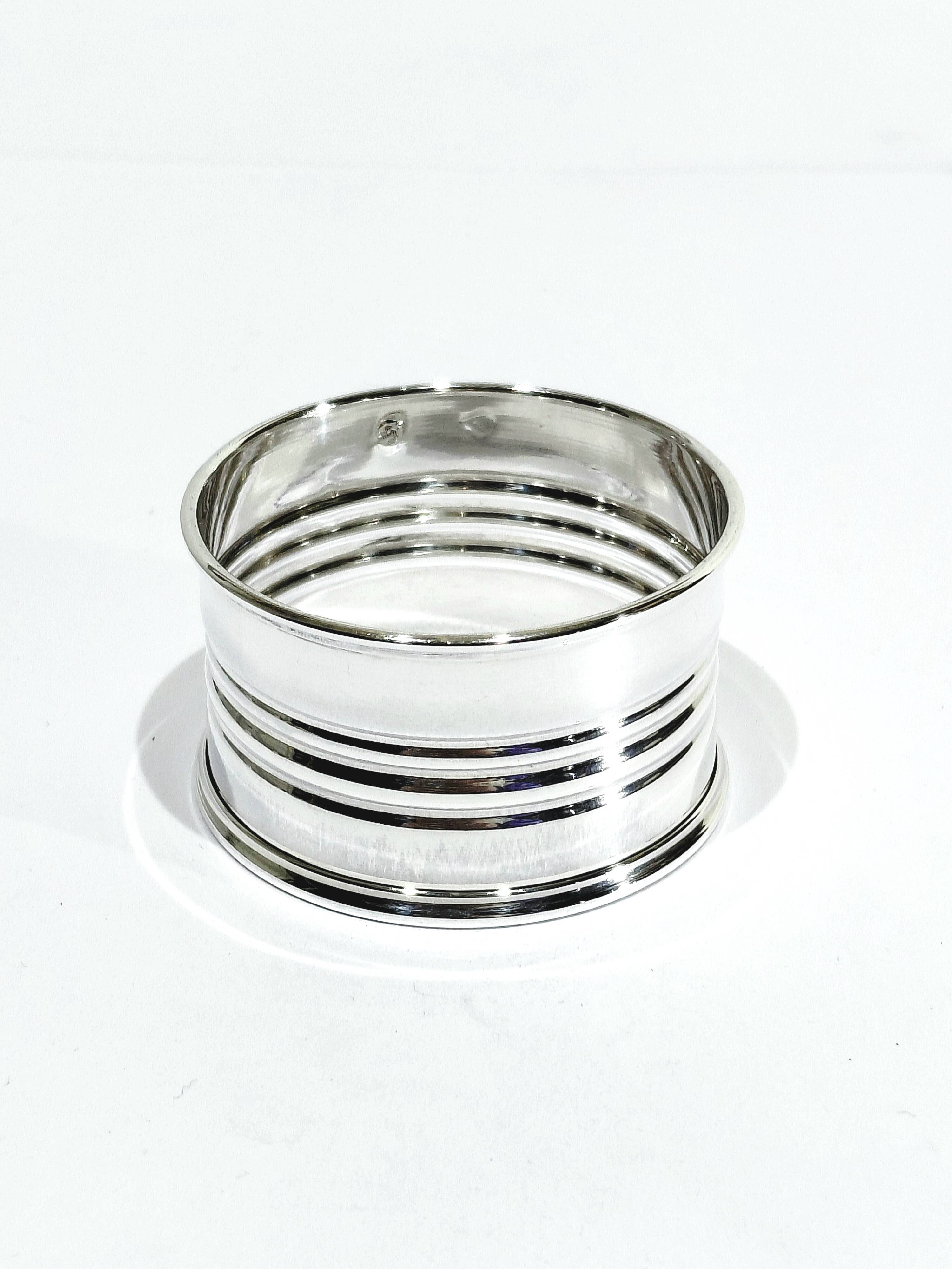Round Silver Napkin Ring with Striped Decoration