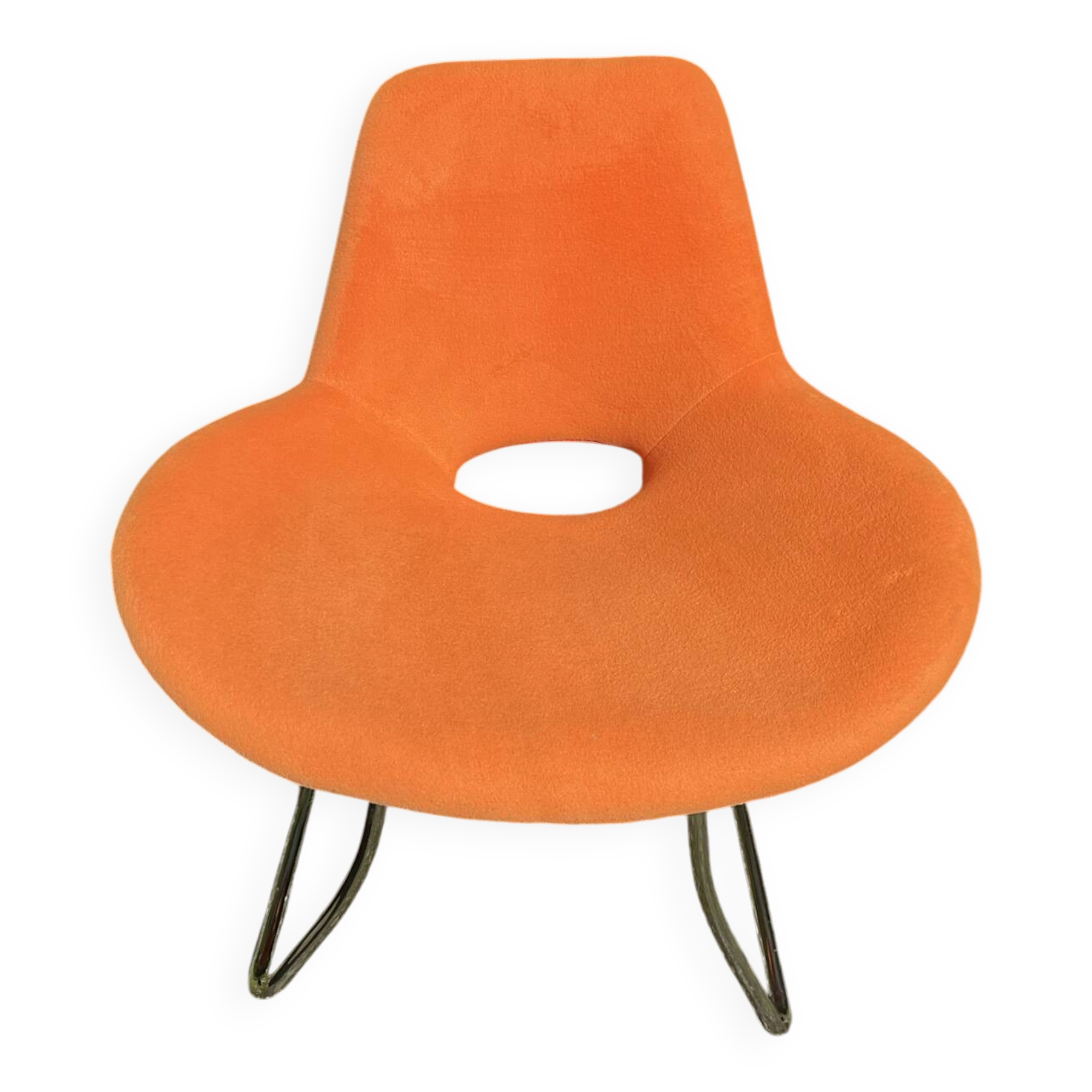 Fauteuil vintage orange et pied chromé