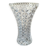 Grand Vase Tulipier en cristal de Bohème taillé. Motifs étoilés/losanges. Haut 26 cm