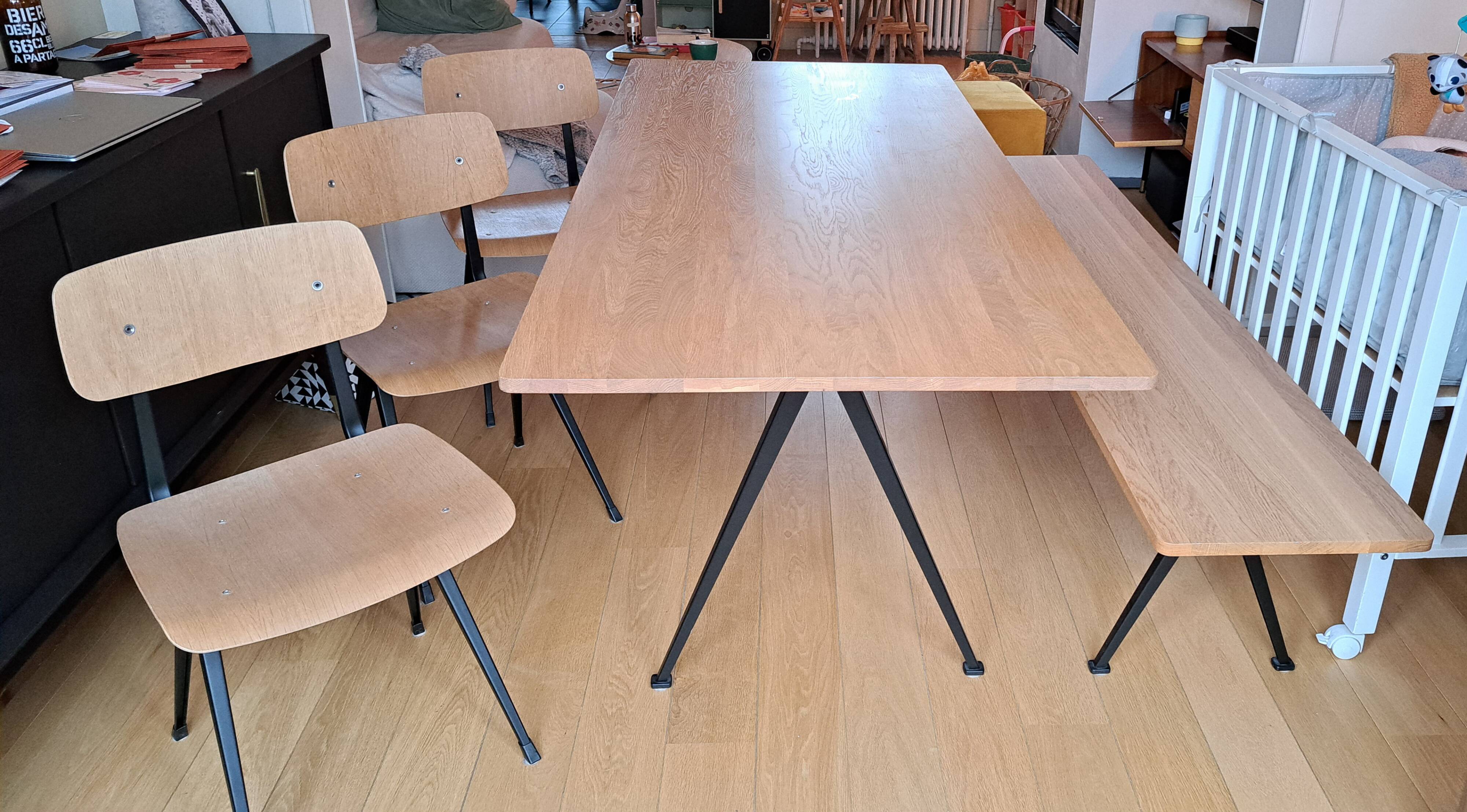 Hay - Pyramid table and bench + 3 Result chairs