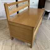 Banc coffre bois et rotin vintage
