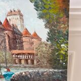 Tableau huile sur toile chateau signé vintage