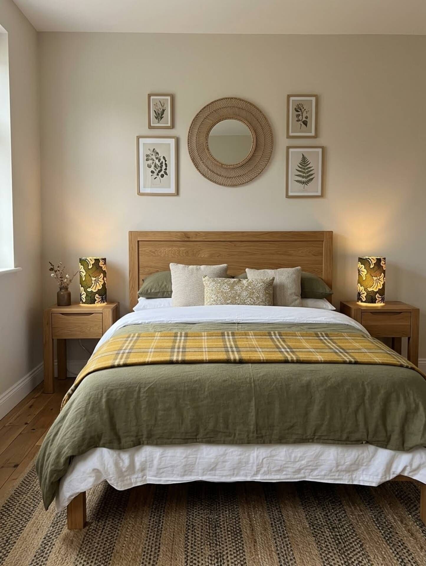 Olive green/yellow ethnic printed flower wax tube lamp