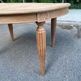 Table à manger art déco ronde extensible rénové en bois brut 1950 225cm