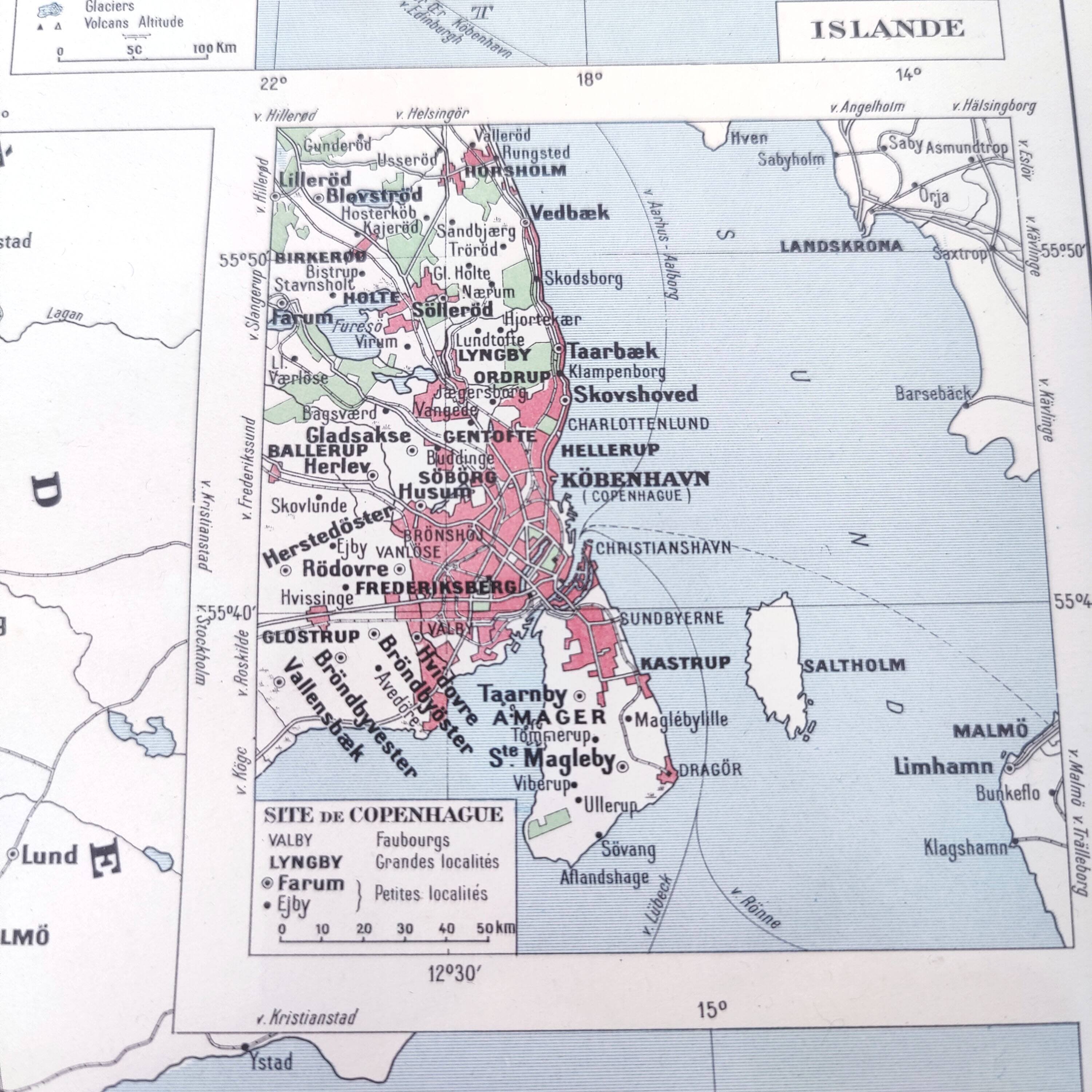 Old map Denmark Iceland Scandinavia 43x43cm from 1950