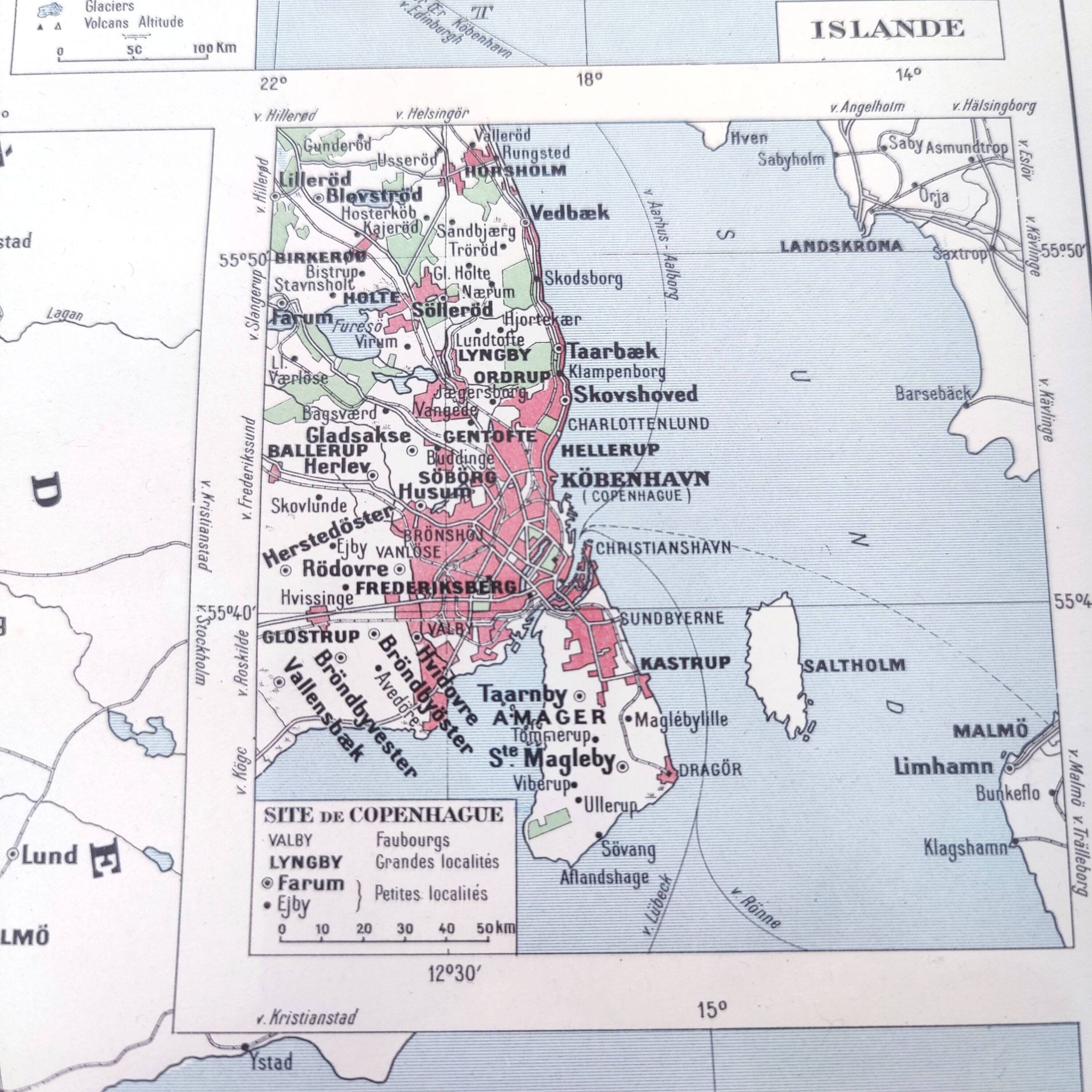 Carte ancienne Danemark Islande Scandinavie 43x43cm de 1950