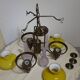 Large 3-light chandelier in glass, opaline and brass