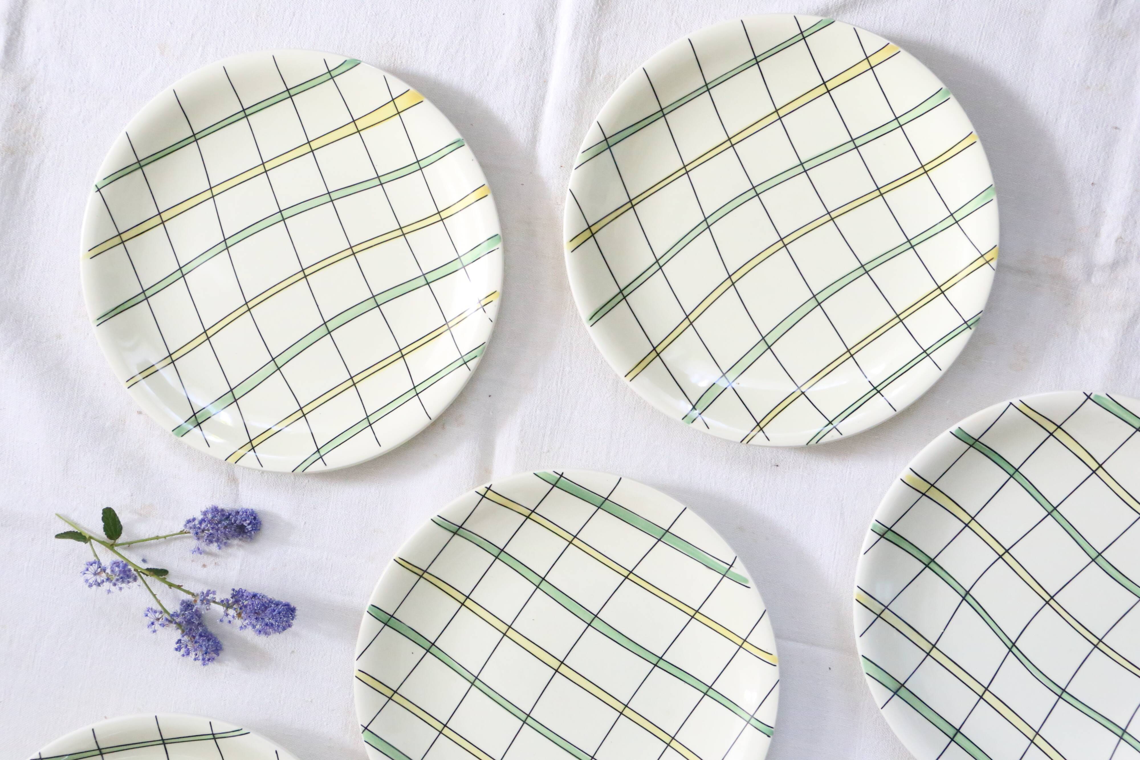 Set of 6 flat plates Salins, Yves pattern, vintage French