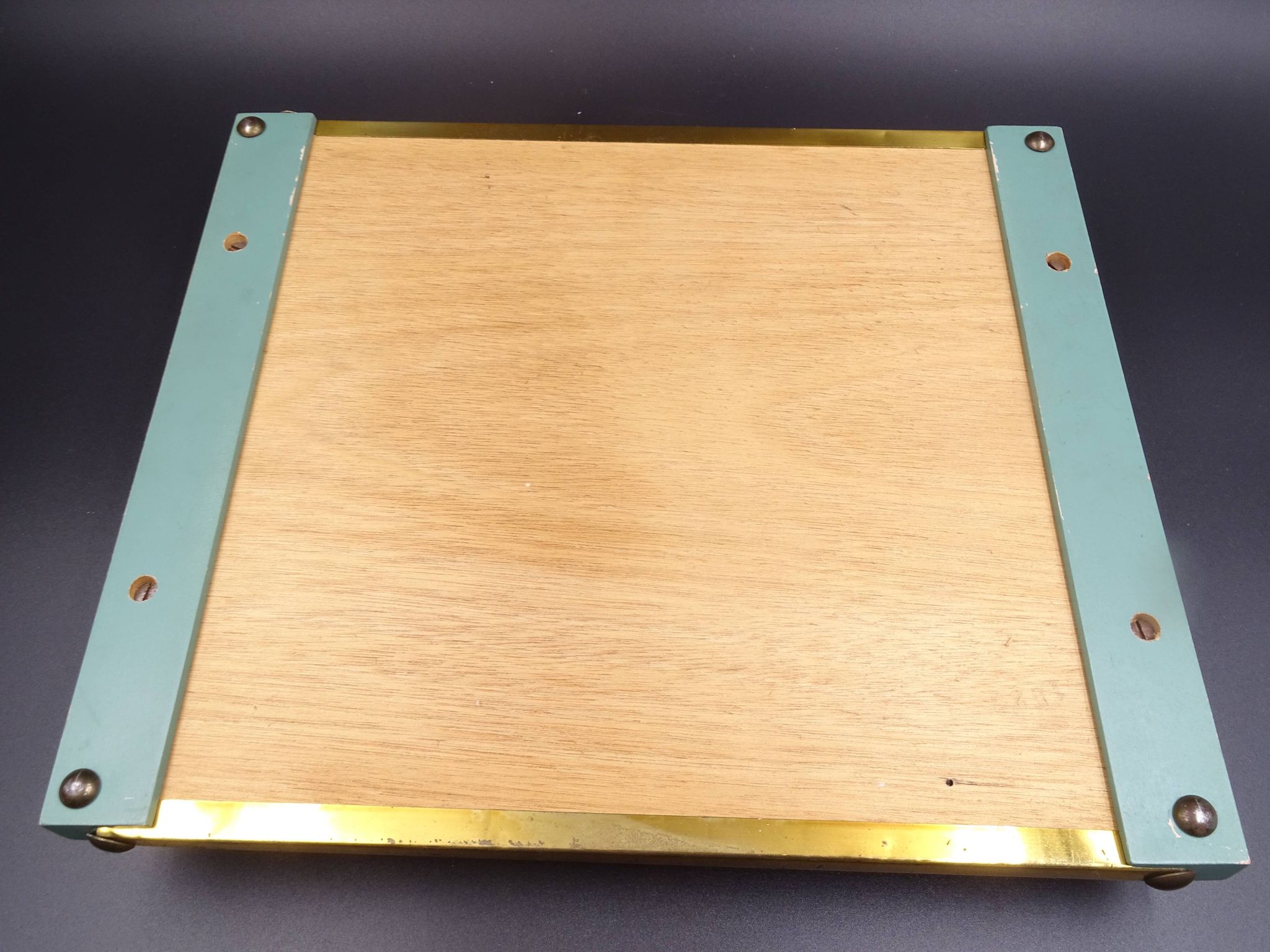 Plateau en bois métal et miroir vers 1950