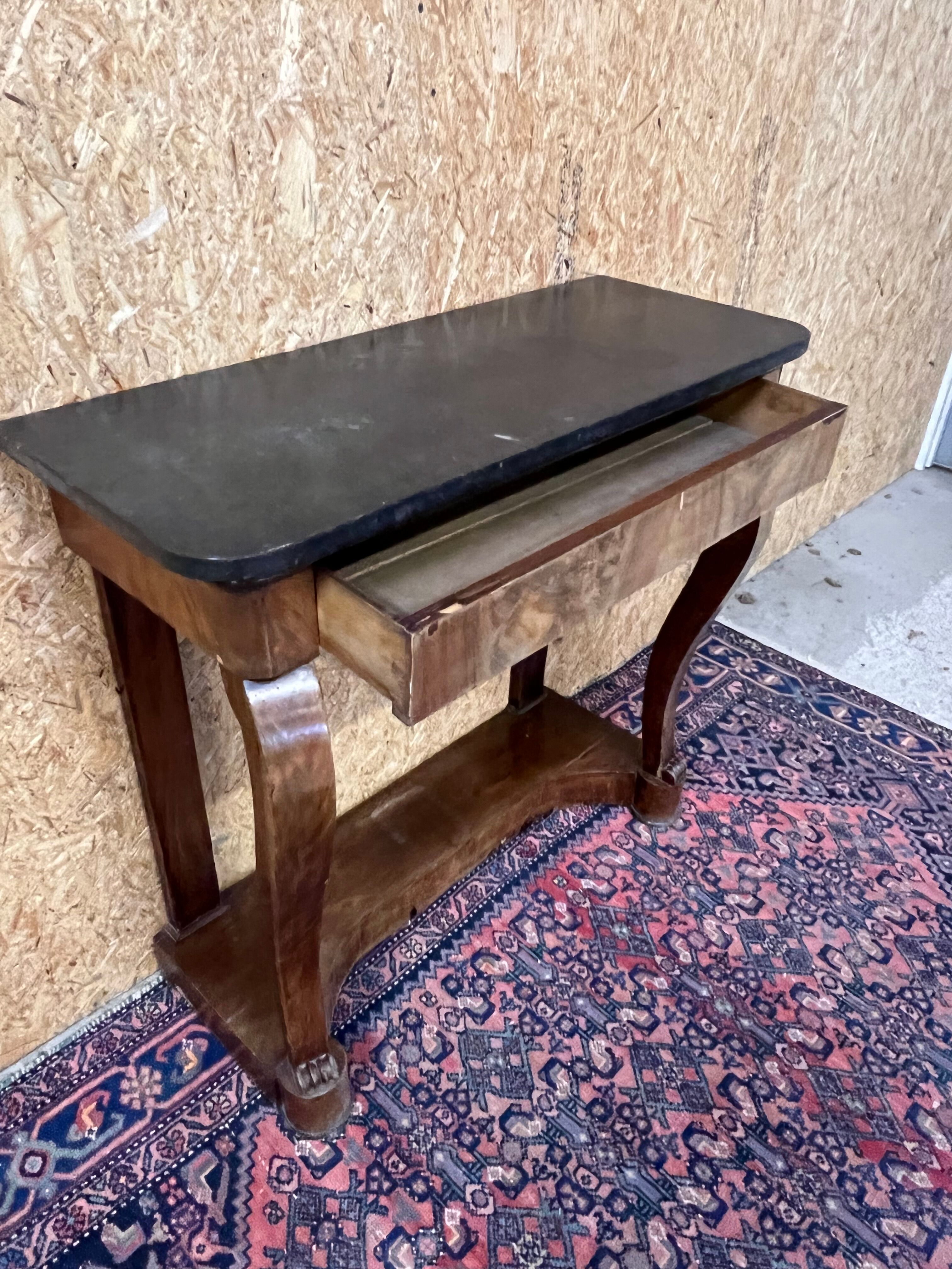 Old mahogany console, styel Restoration, nineteenth, marble top